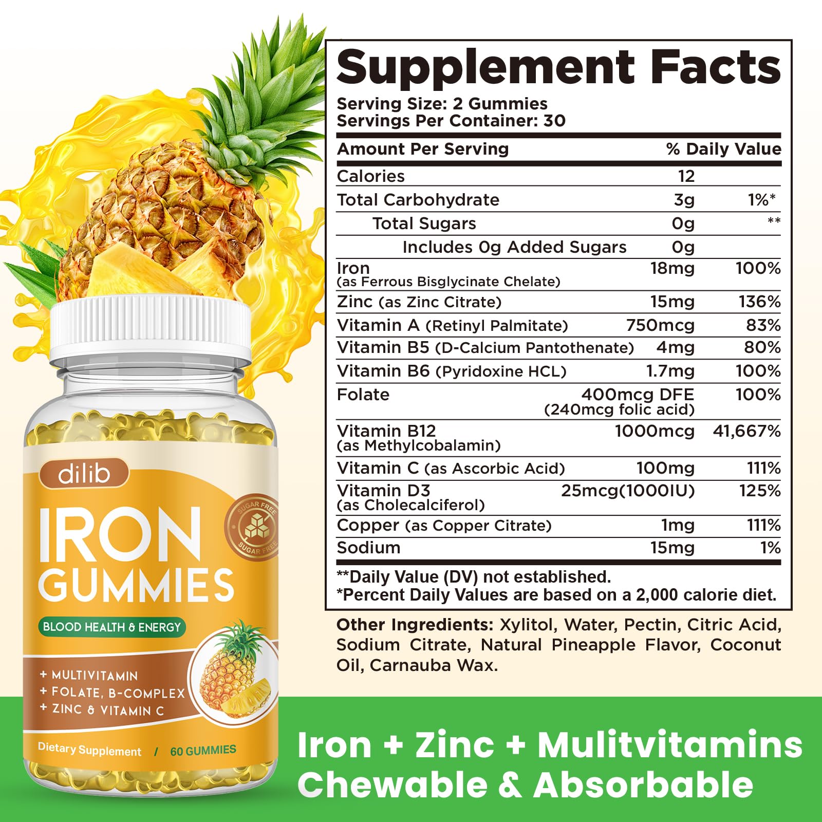 dilib Iron Supplement Gummies open bottle with gummies