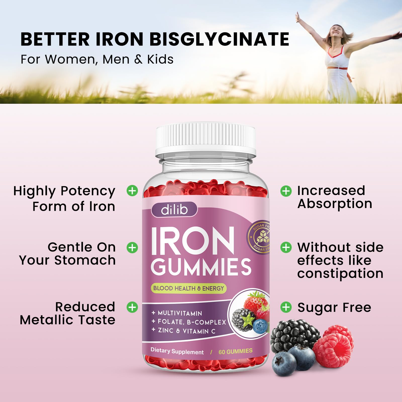 dilib Iron Supplement Gummies packaging showing nutritional information