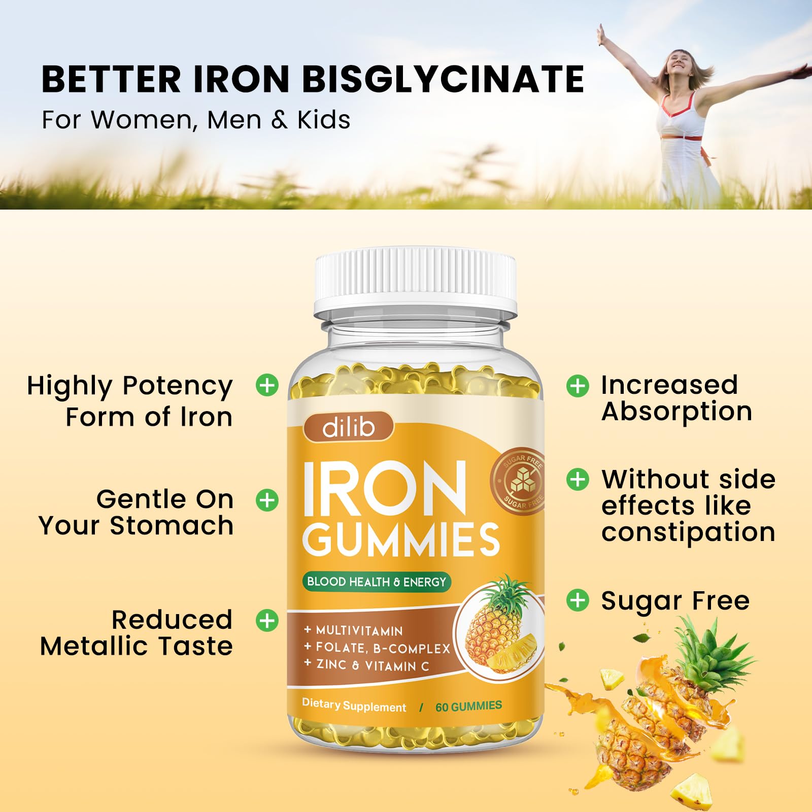 dilib Iron Supplement Gummies pineapple flavour close-up