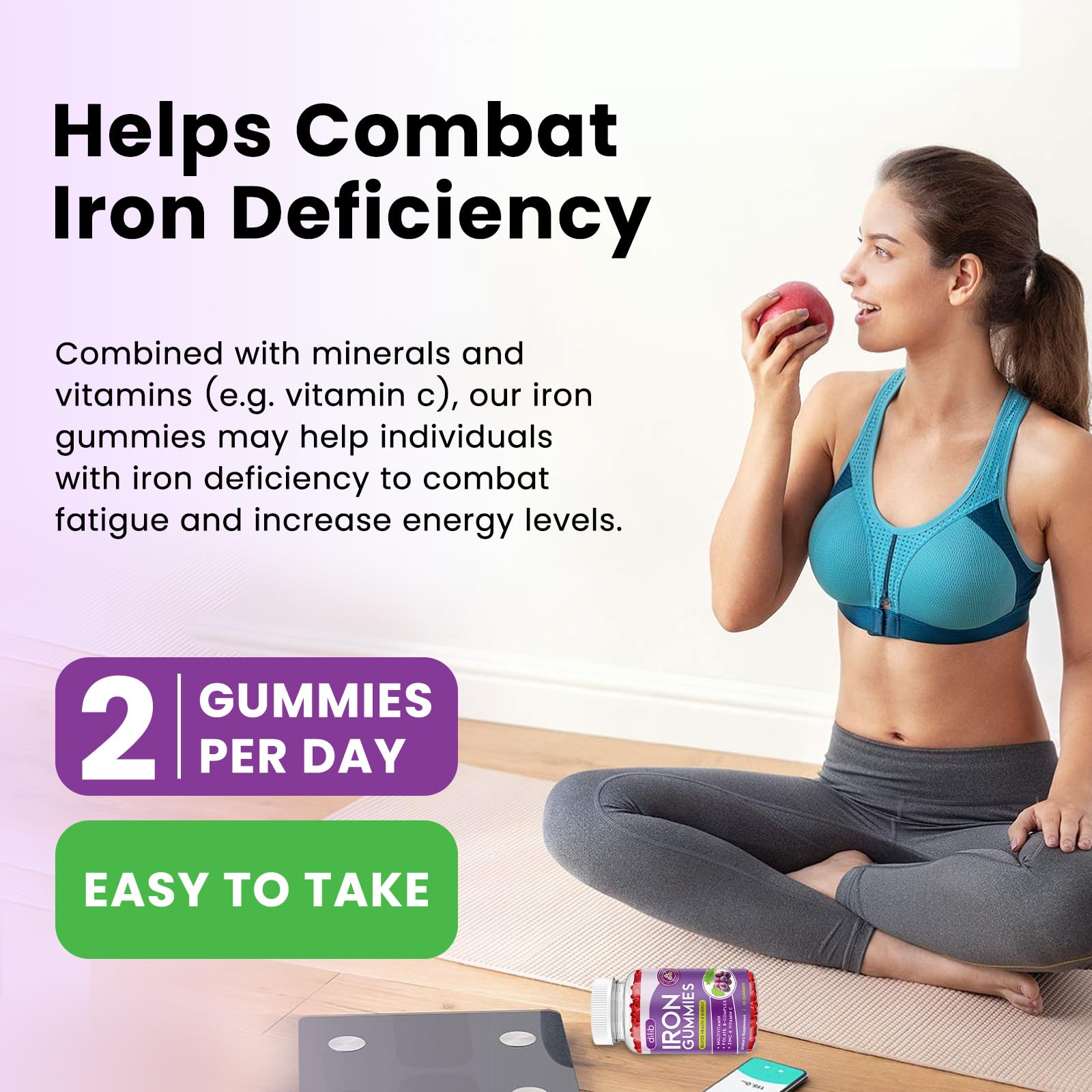 dilib Iron Supplement Gummies with a measuring spoon for dosage