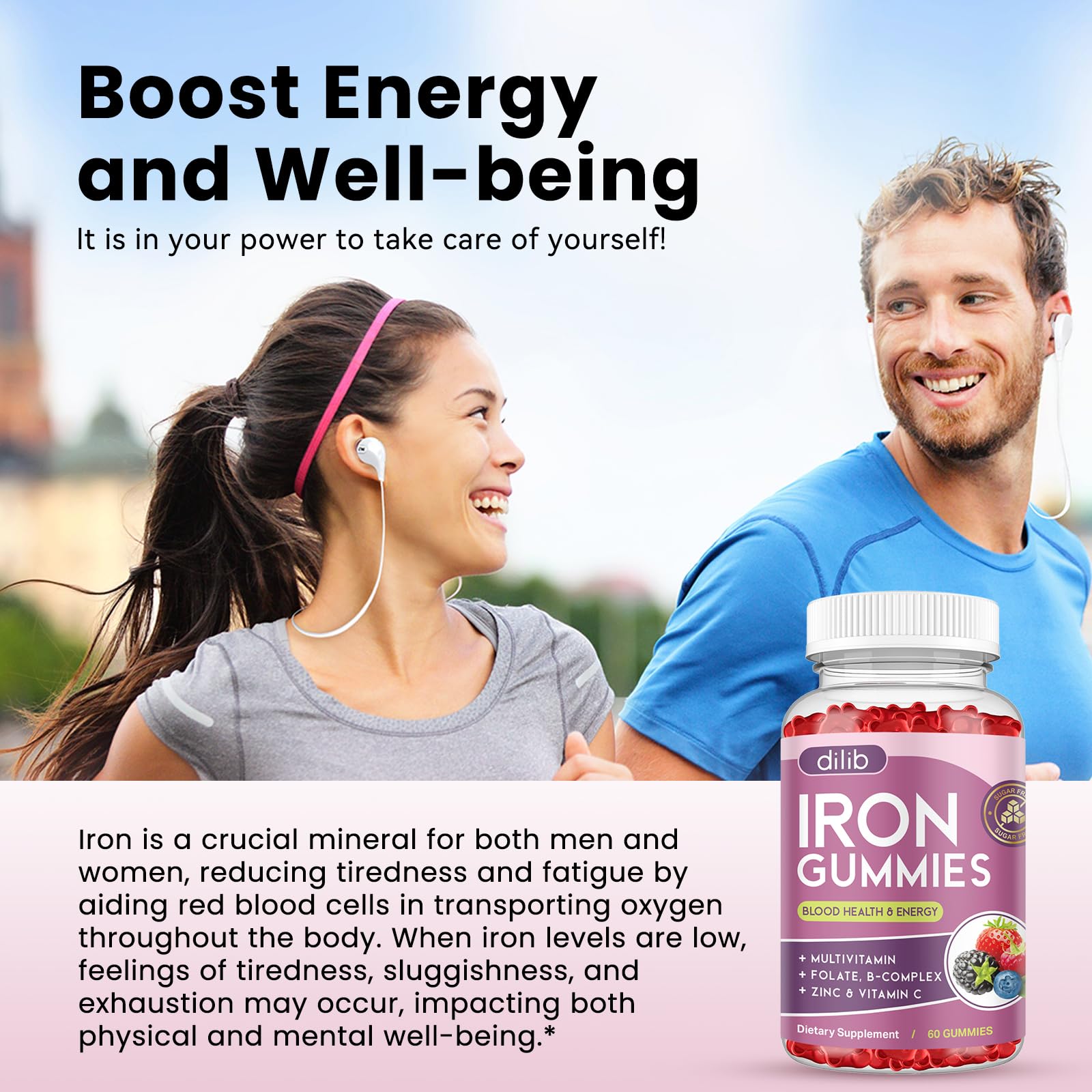 dilib Iron Supplement Gummies with a spoonful of gummies