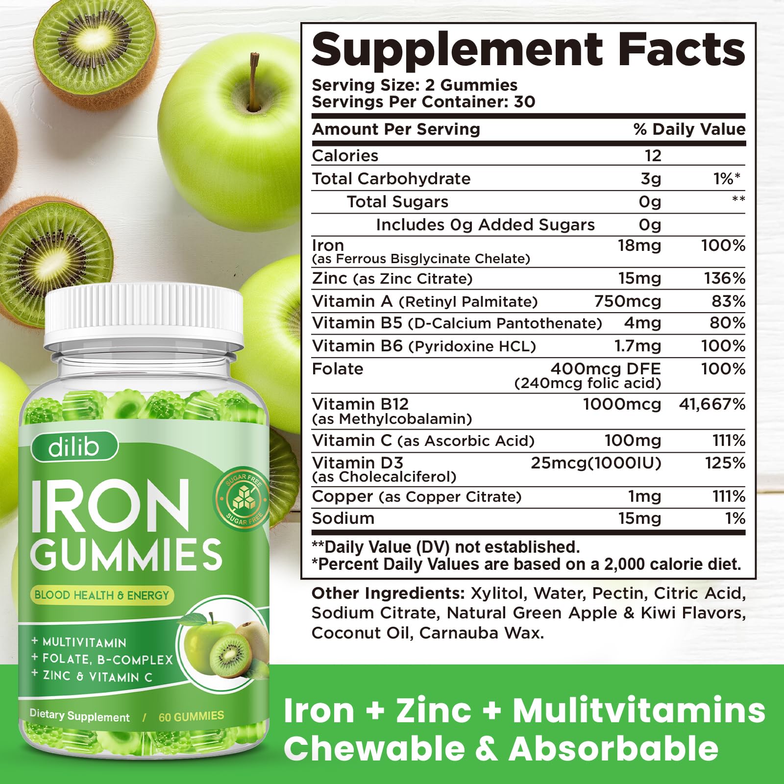 dilib Iron Supplement Gummies with fresh fruits