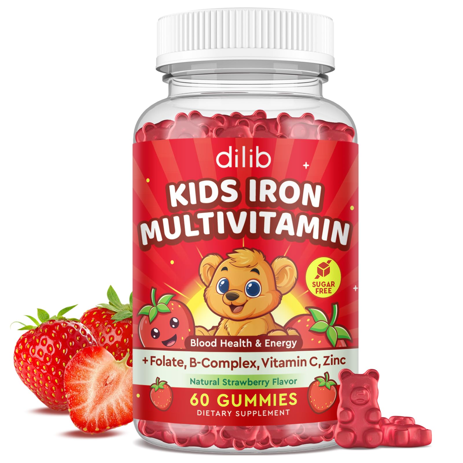 dilib Kids Iron Gummies 18mg strawberry flavour front view