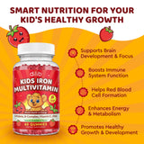dilib Kids Iron Gummies 18mg strawberry flavour gummies close-up