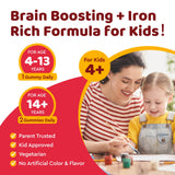 dilib Kids Iron Gummies 18mg strawberry flavour with a spoon