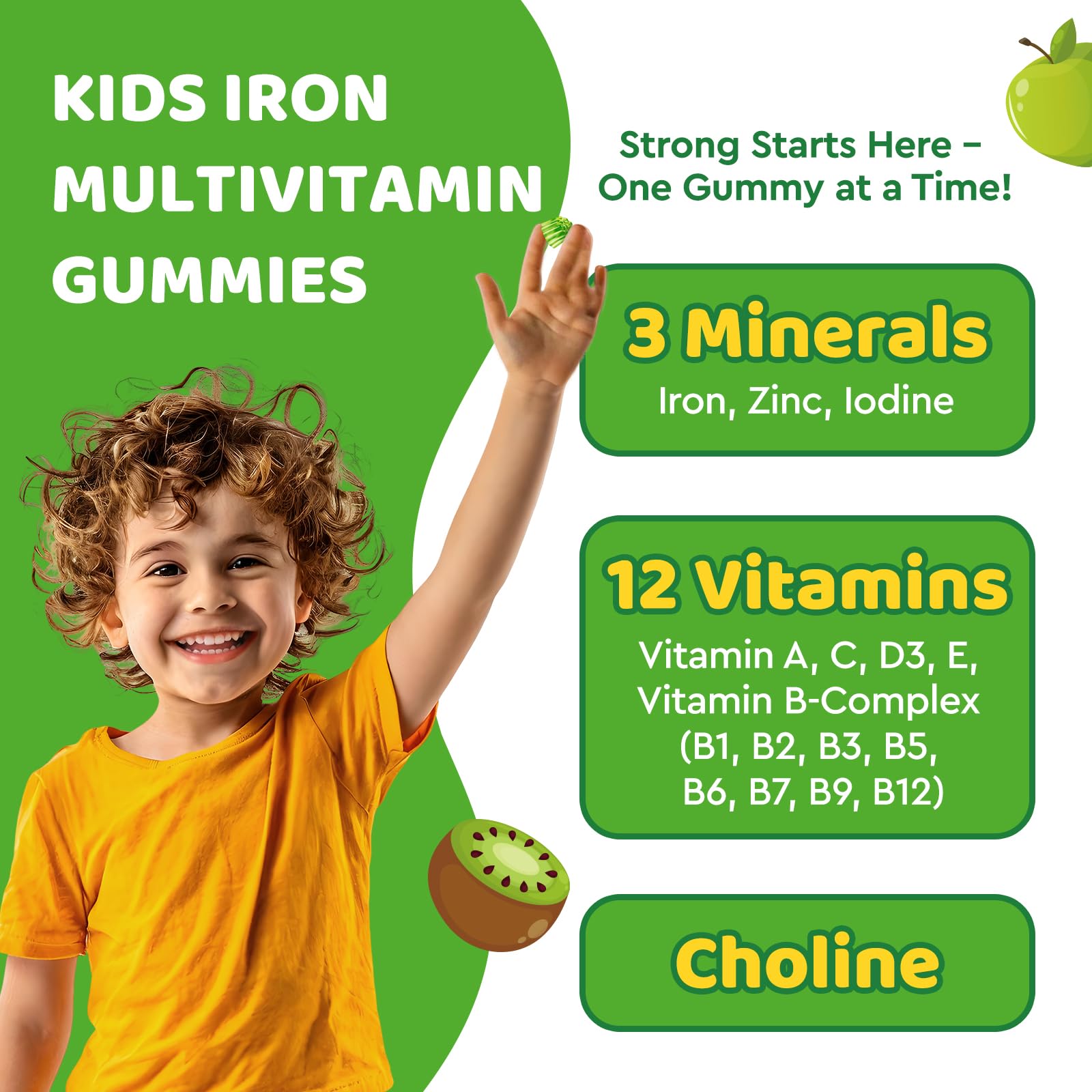 dilib Kids Iron Gummies green apple flavour close-up