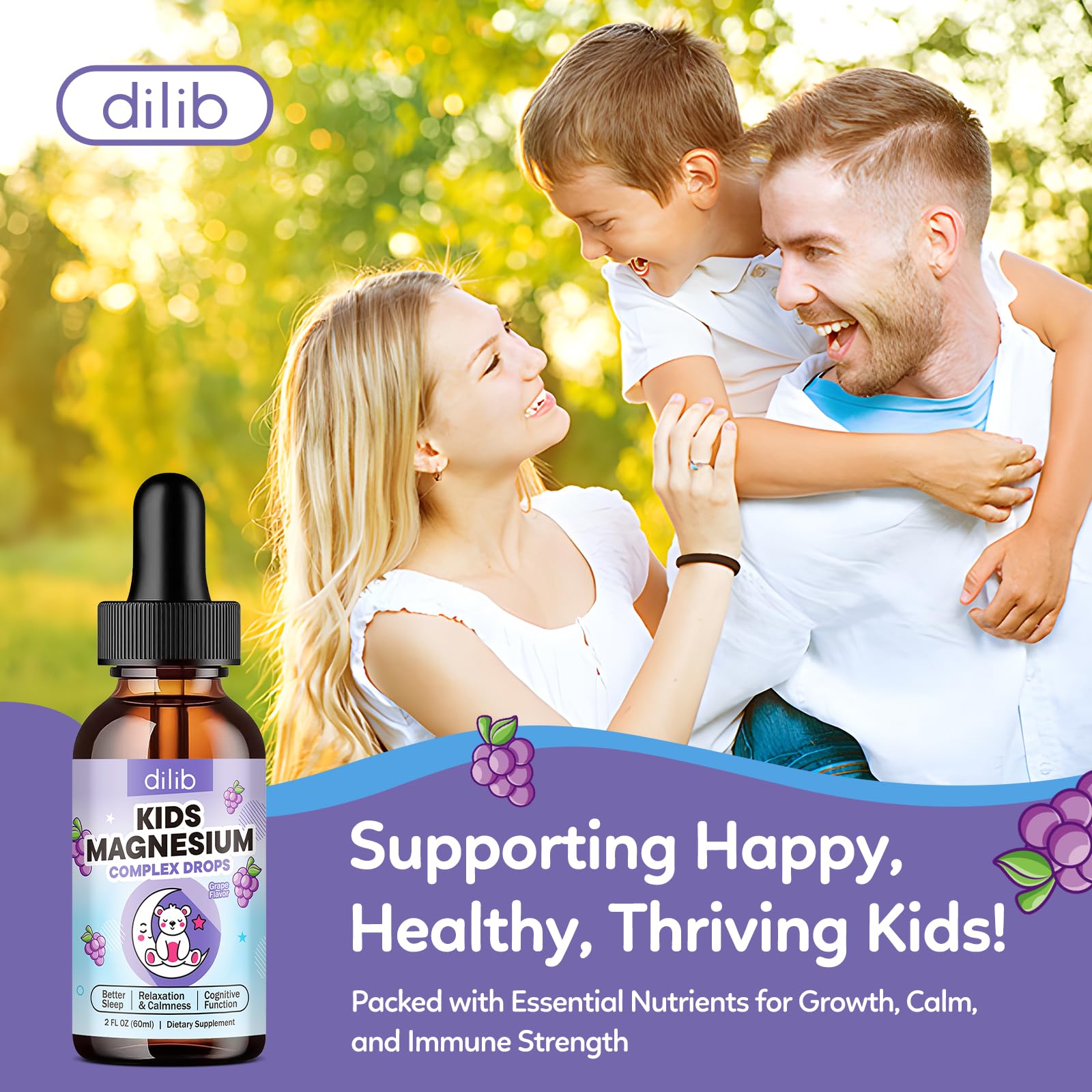 dilib Kids Magnesium Glycinate Liquid Supplement on a kitchen counter