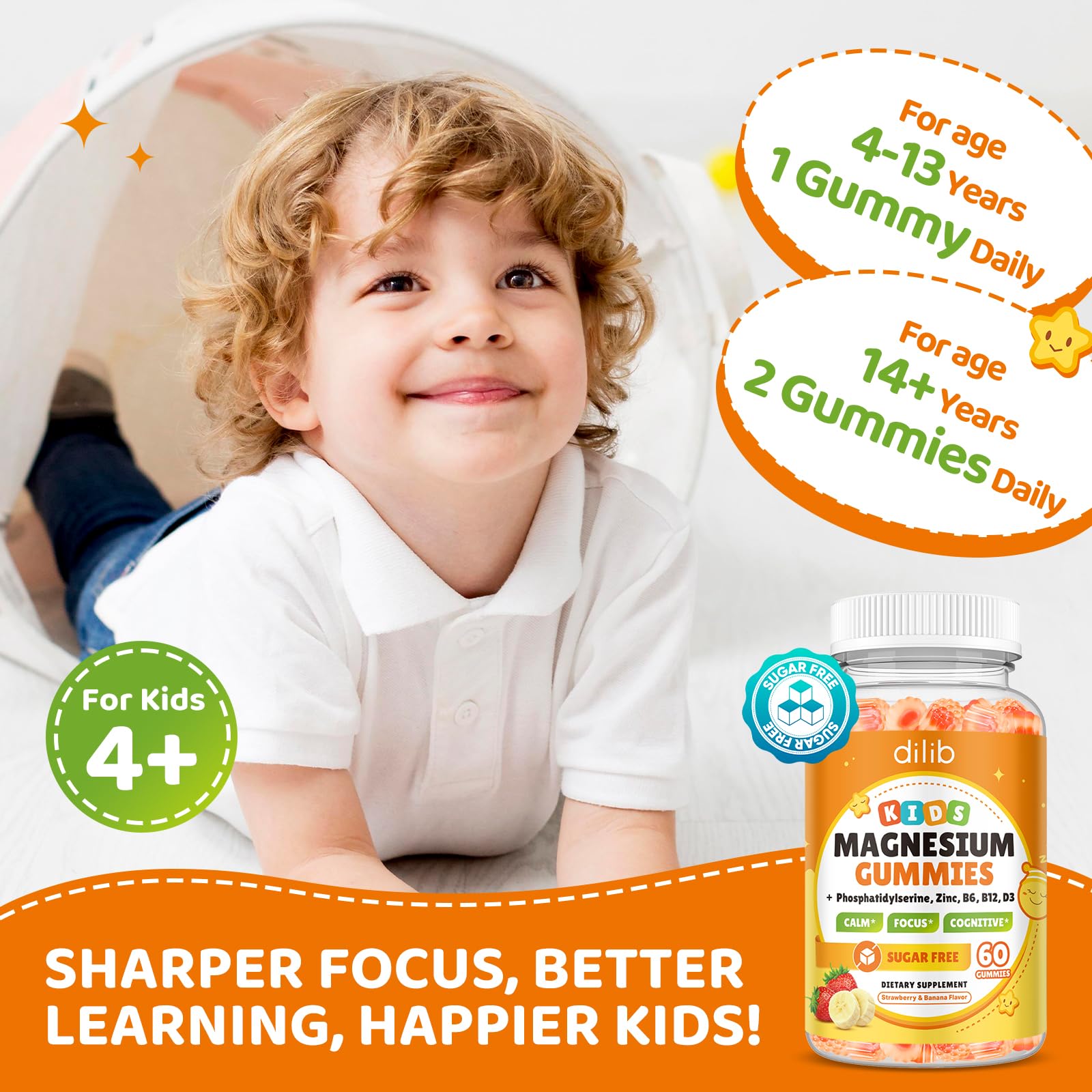 dilib Kids Magnesium Gummies 240g back view with nutritional information