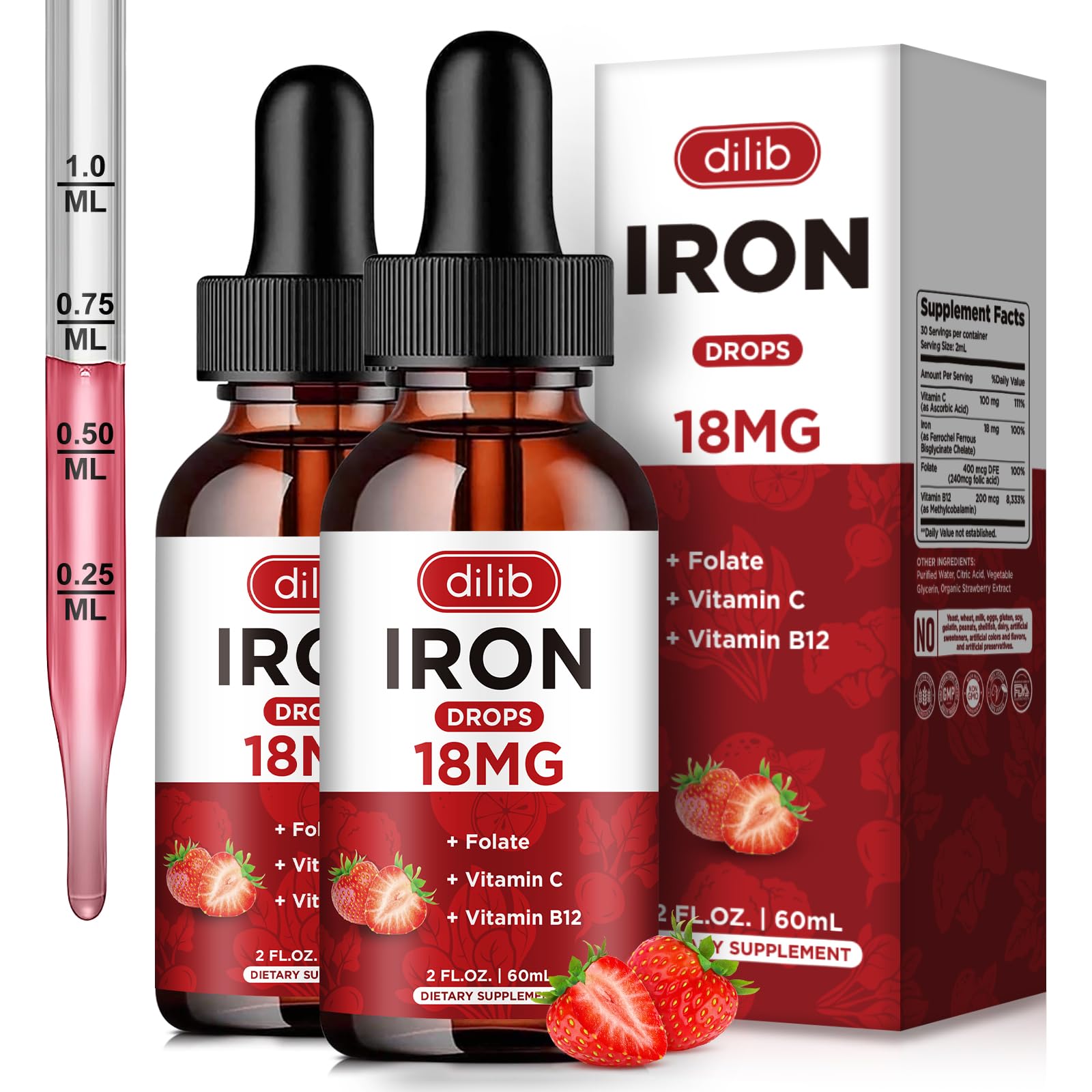 dilib Liquid Iron Supplement front view with strawberry flavour