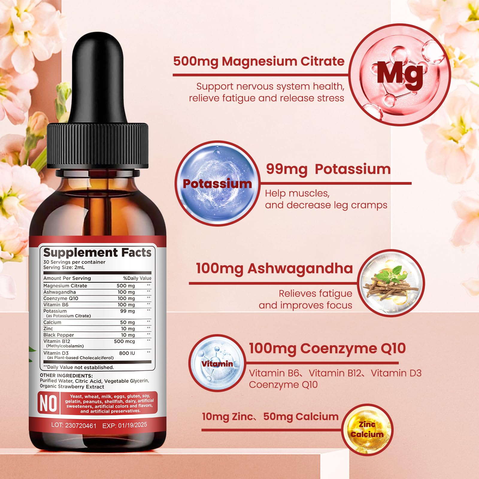 dilib Liquid Magnesium Potassium Drops 500mg bottle side view