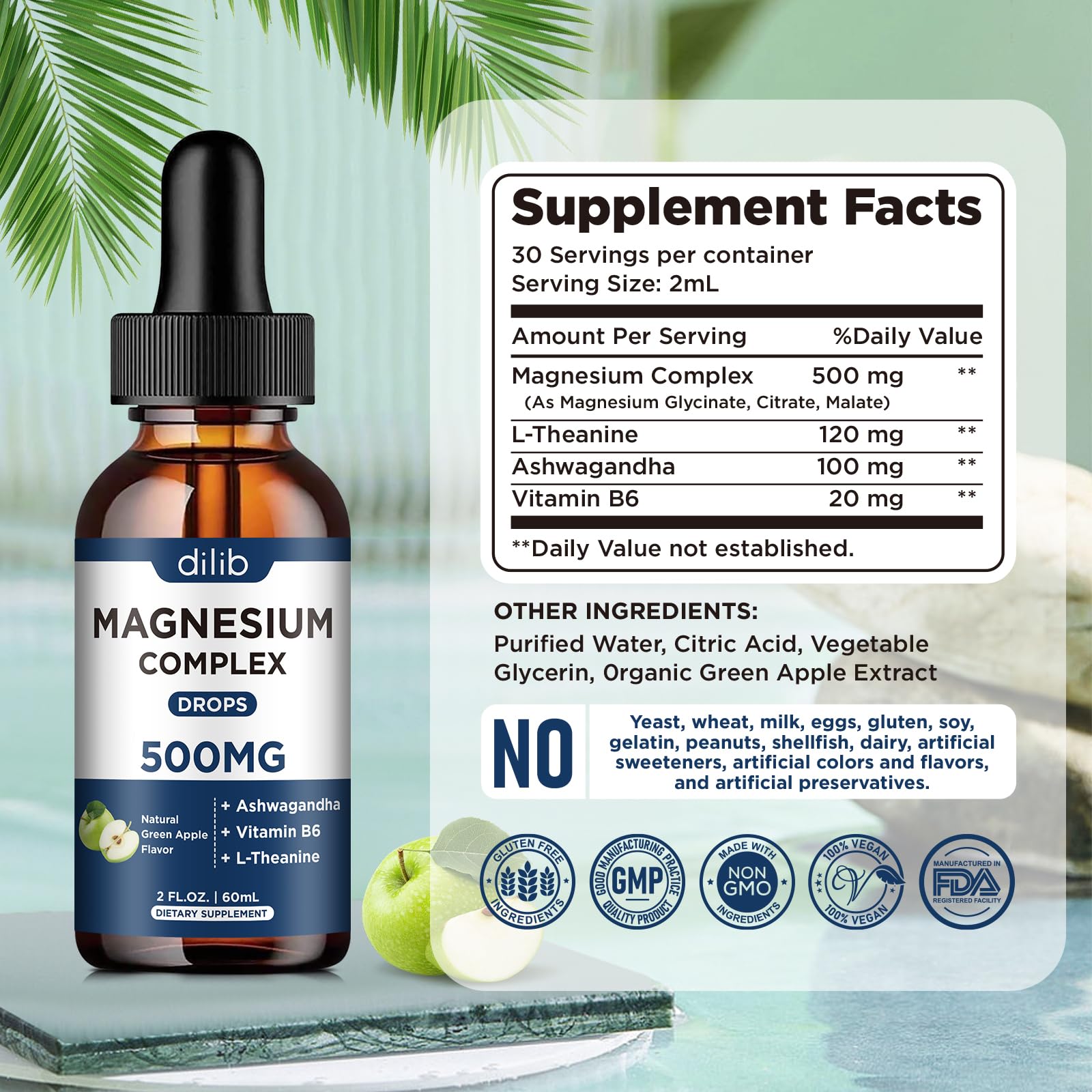 dilib Liquid Magnesium Supplement 500mg dosage dropper