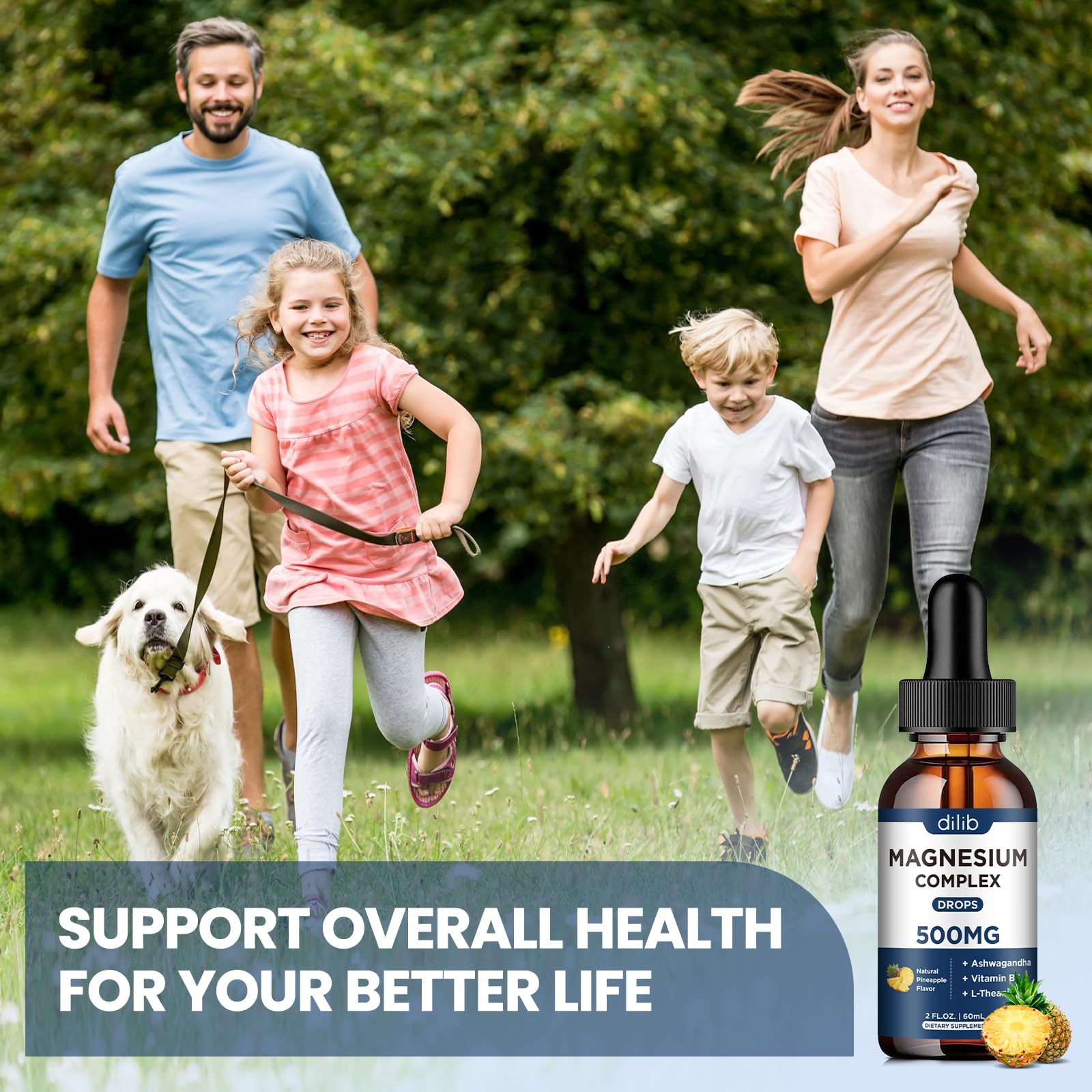 dilib Liquid Magnesium Supplement 500mg on a wooden table