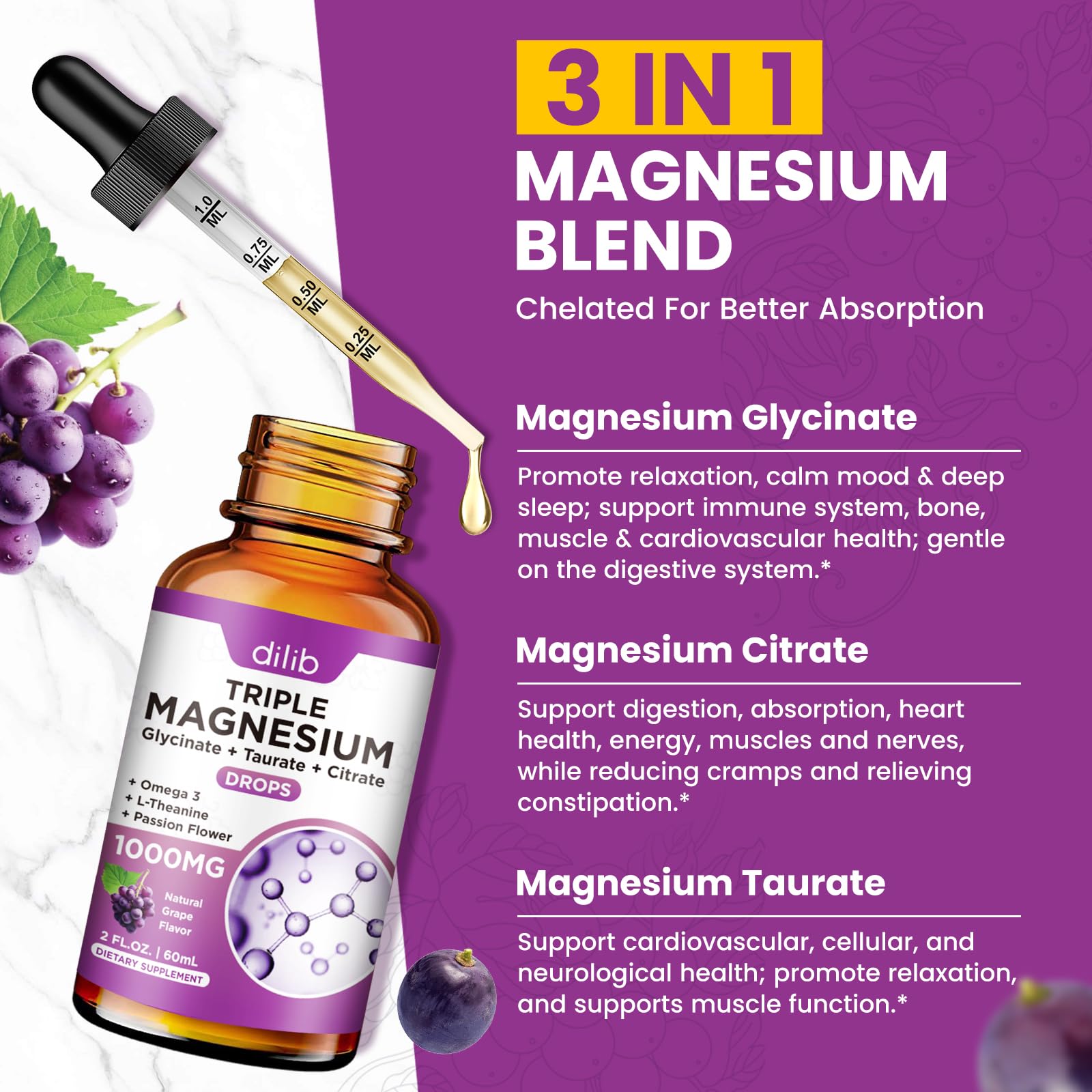 dilib Liquid Magnesium Supplement back view showing ingredients