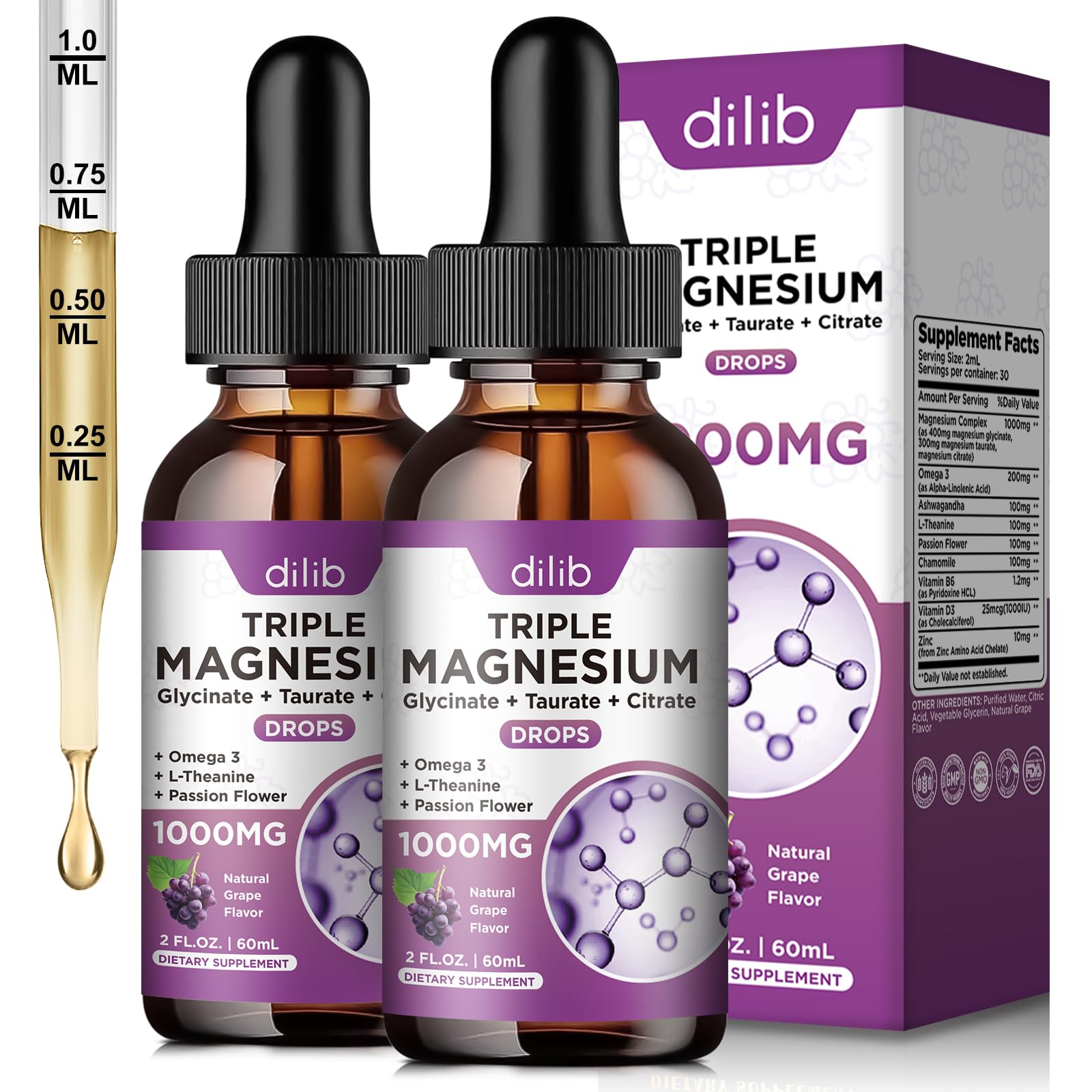 dilib Liquid Magnesium Supplement front view with grape flavour