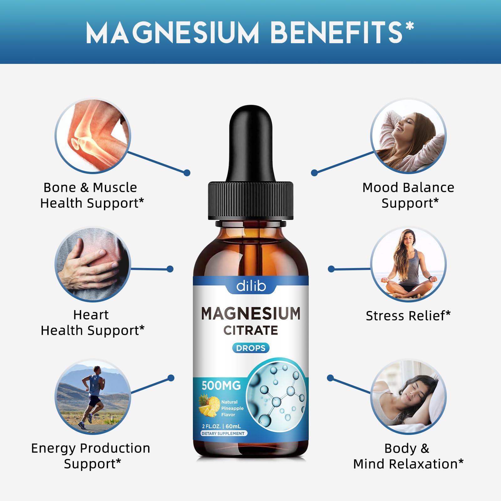 dilib Magnesium Citrate Drops 500mg side view showing the dropper