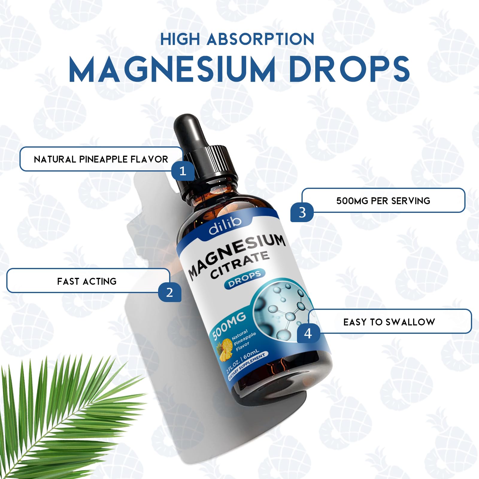 dilib Magnesium Citrate Liquid Drops 500mg bottle side view