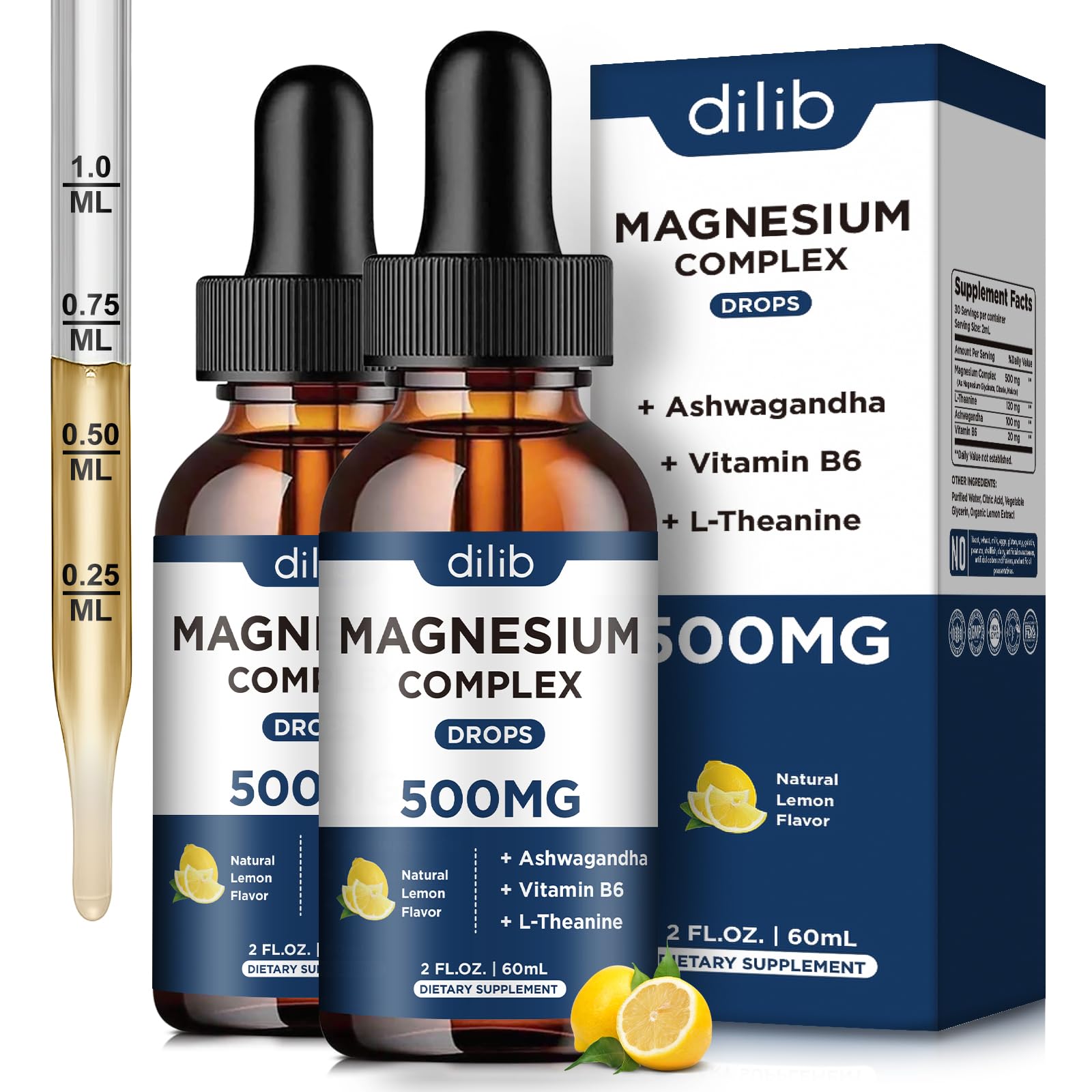 dilib Magnesium Drops 500mg front view with packaging