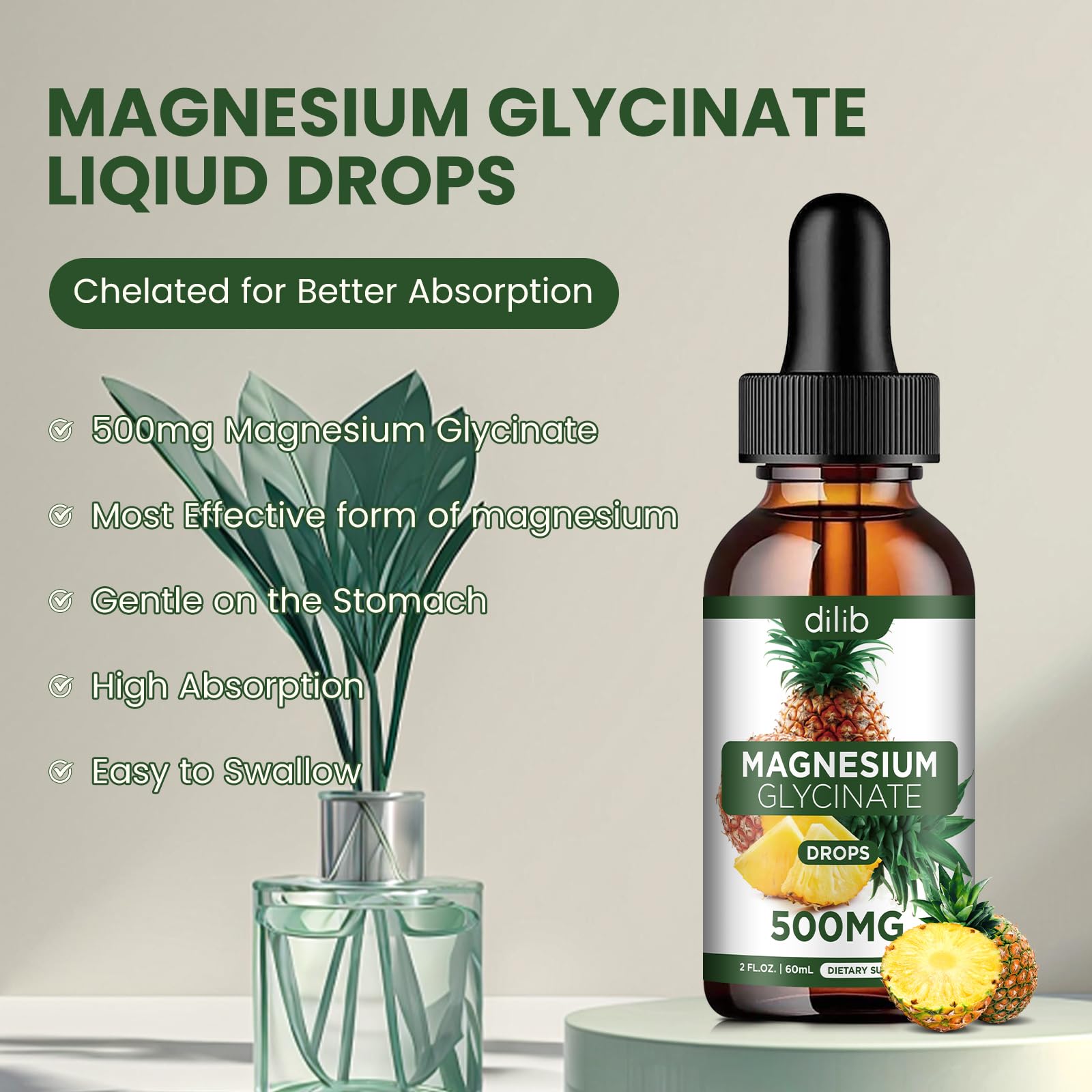 dilib Magnesium Glycinate Drops 500mg bottle side view