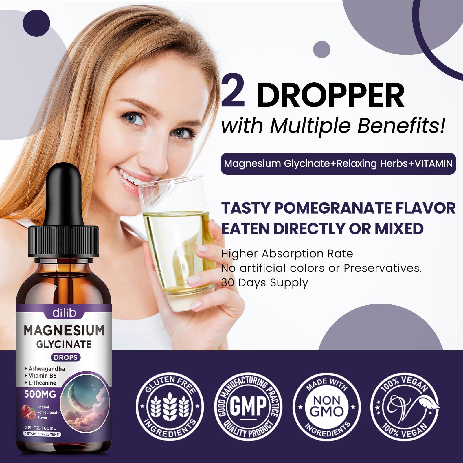 dilib Magnesium Glycinate Drops 500mg dosage dropper
