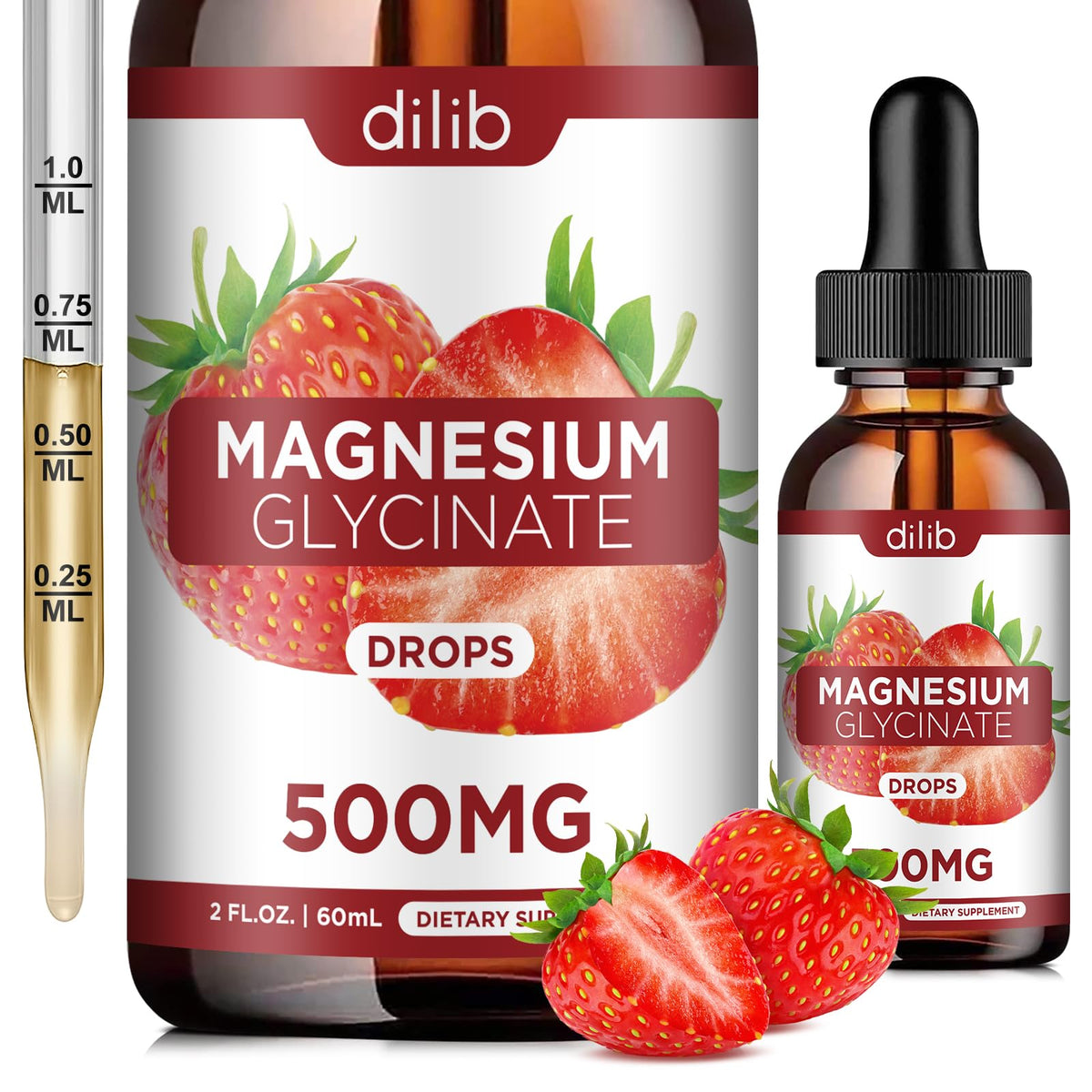 dilib Magnesium Glycinate Drops 500mg front view with packaging