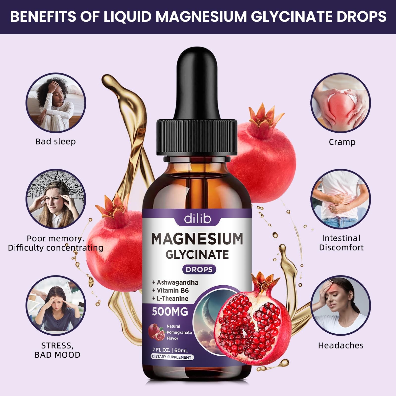 dilib Magnesium Glycinate Drops 500mg with pomegranate flavour
