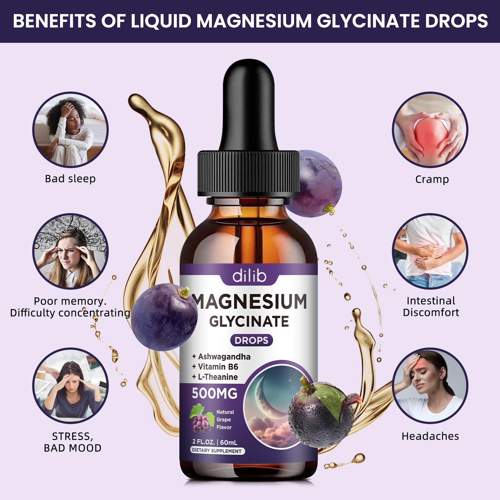 dilib Magnesium Glycinate Drops ingredients list on the back of the bottle