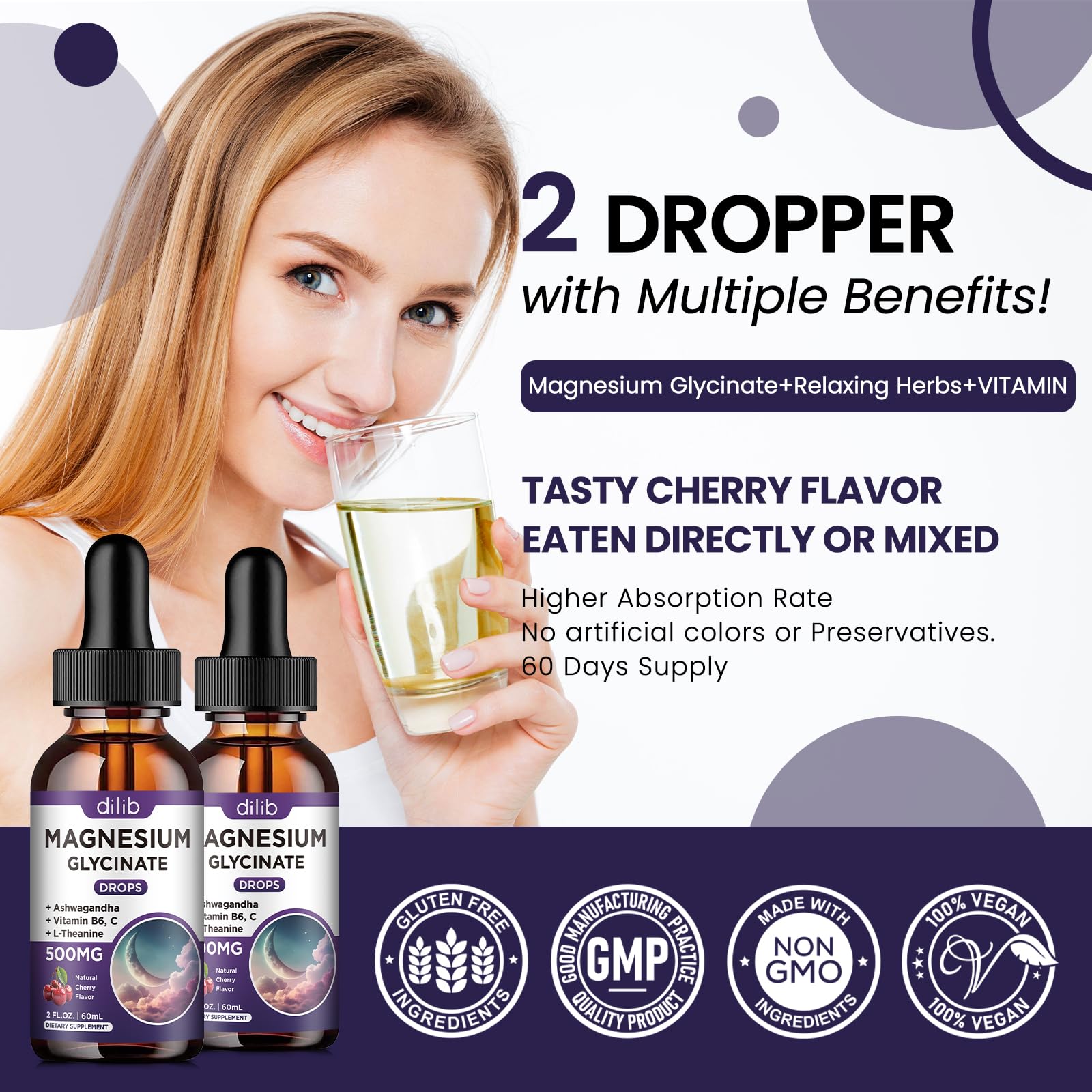 dilib Magnesium Glycinate Drops lifestyle shot with fruits