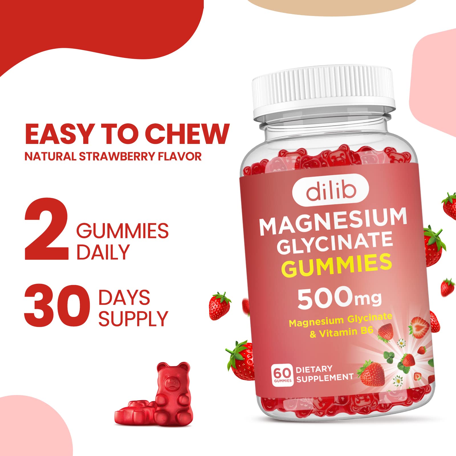 dilib Magnesium Glycinate Gummies 500mg on a wooden table
