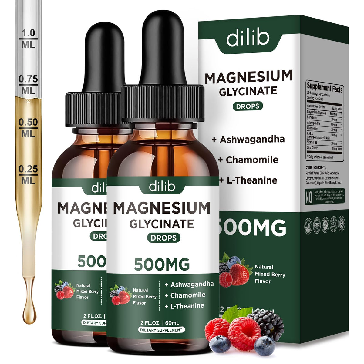 dilib Magnesium Glycinate Liquid Drops 500mg bottle front view