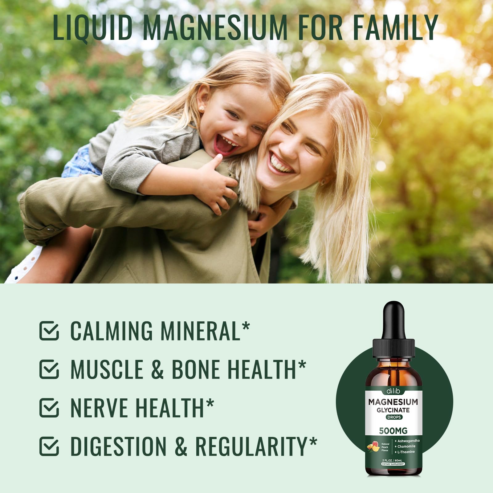 dilib Magnesium Glycinate Liquid Drops 60ml bottle side view