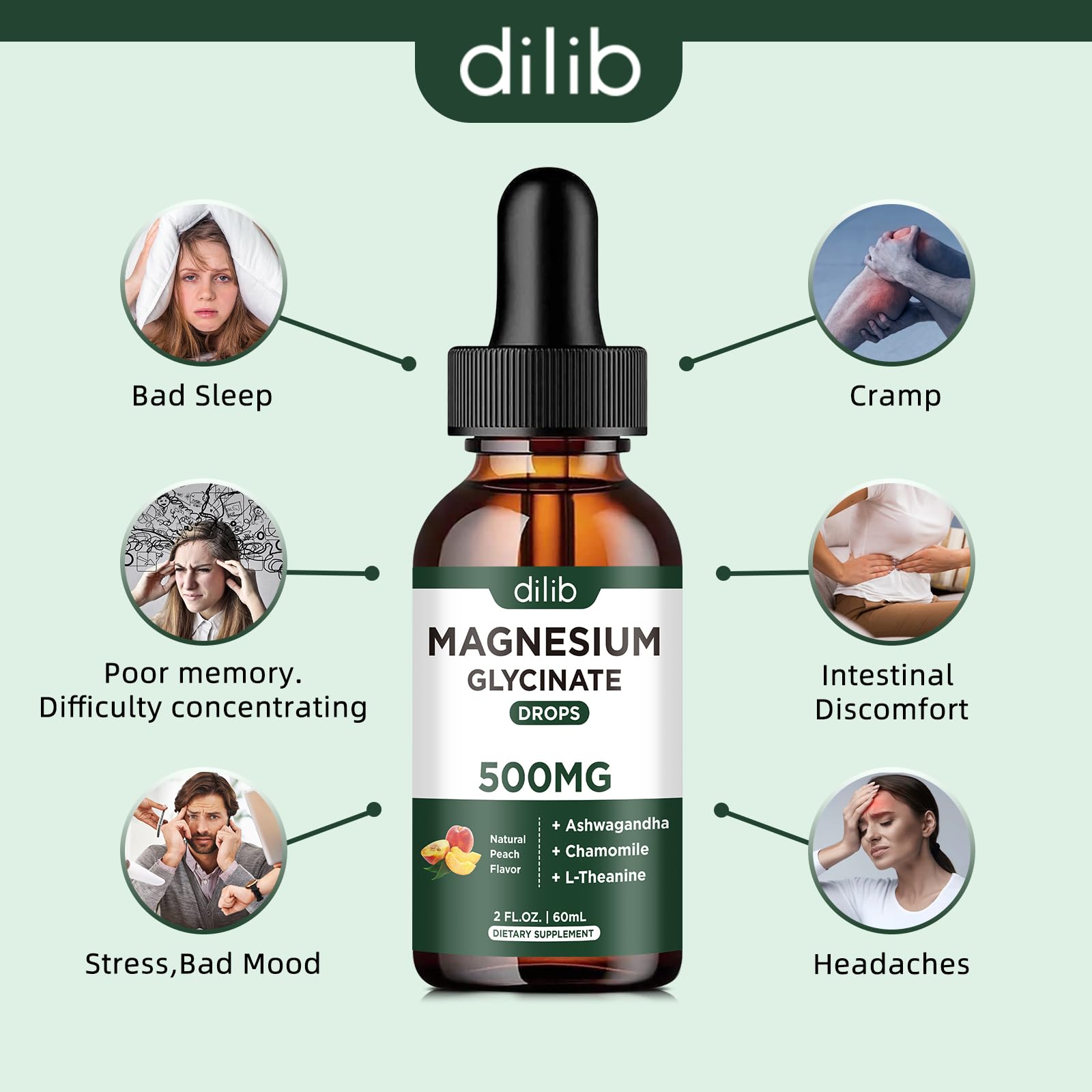 dilib Magnesium Glycinate Liquid Drops 60ml on a kitchen counter