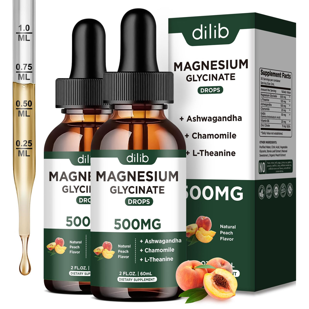 dilib Magnesium Glycinate Liquid Supplement 500mg 60ml front view