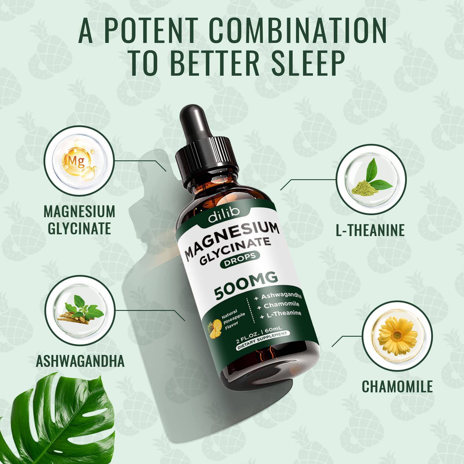dilib Magnesium Glycinate Liquid Supplement 500mg dosage dropper