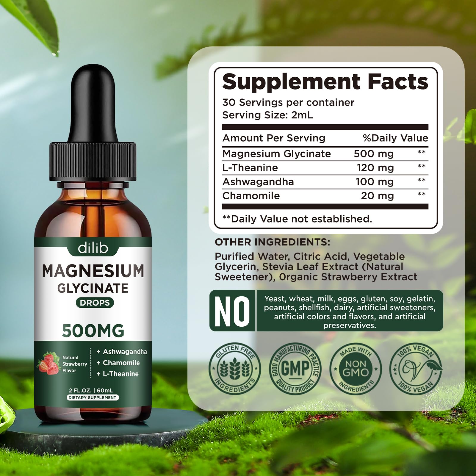 dilib Magnesium Glycinate Liquid Supplement 500mg dosage instructions