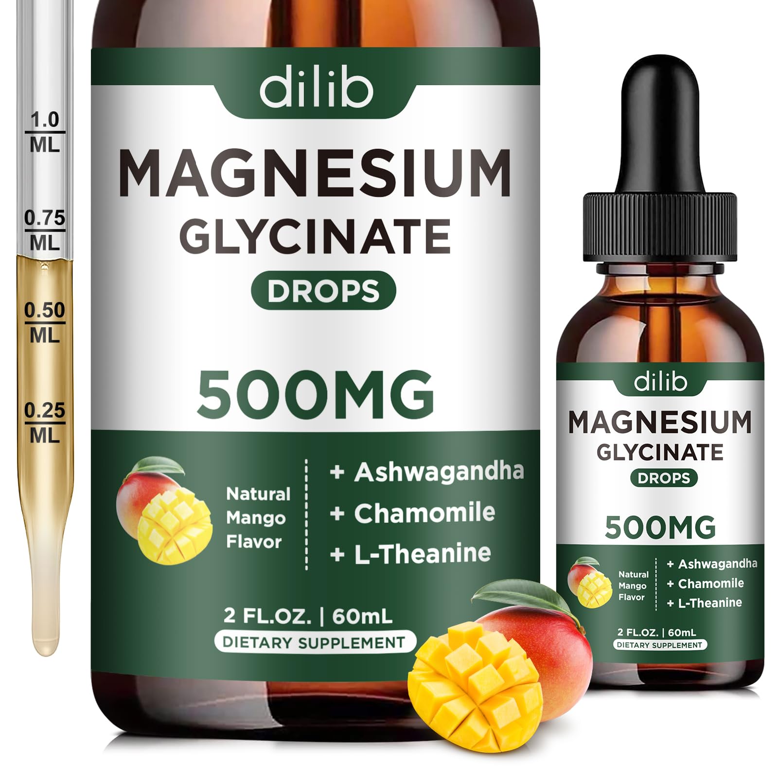 dilib Magnesium Glycinate Liquid Supplement 500mg front view