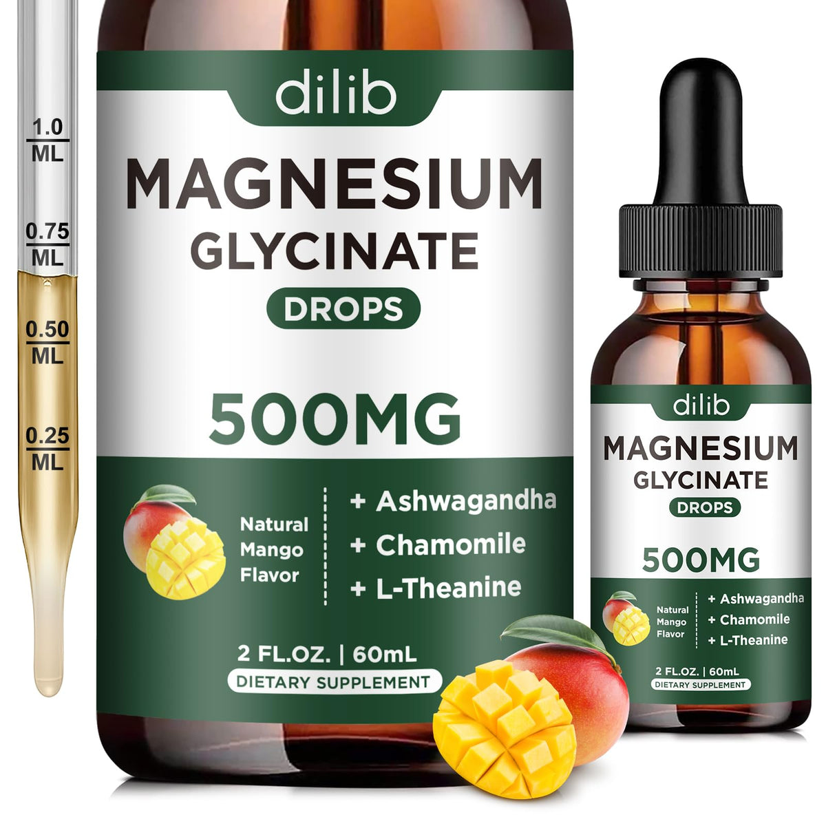 dilib Magnesium Glycinate Liquid Supplement 500mg front view