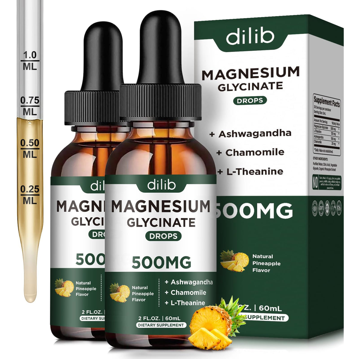 dilib Magnesium Glycinate Liquid Supplement 500mg front view