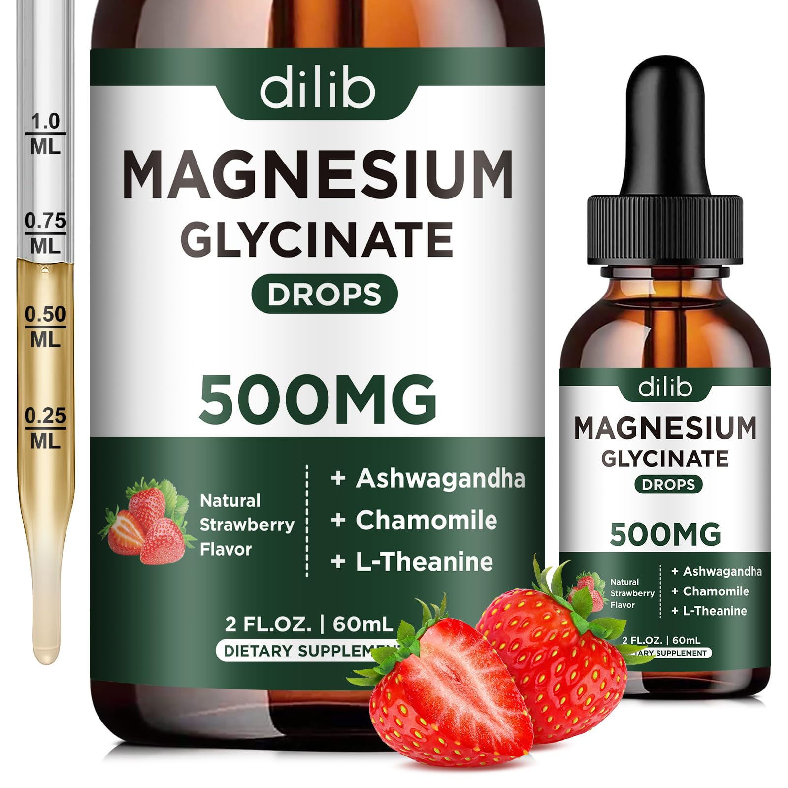 dilib Magnesium Glycinate Liquid Supplement 500mg front view