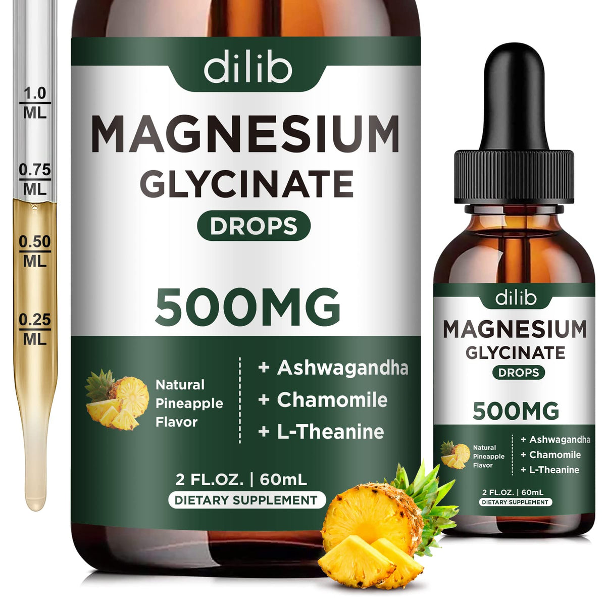 dilib Magnesium Glycinate Liquid Supplement 500mg front view