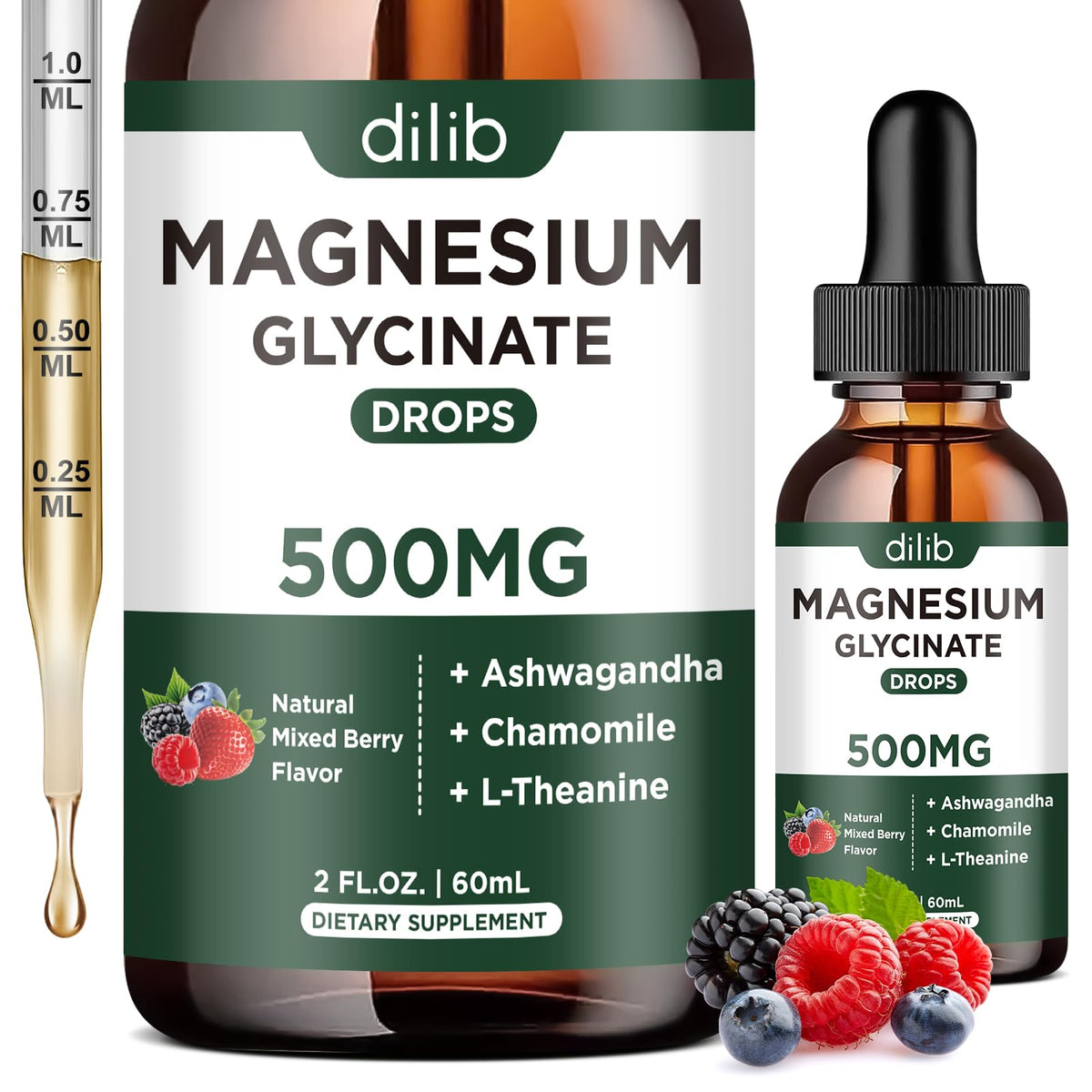 dilib Magnesium Glycinate Liquid Supplement 500mg front view