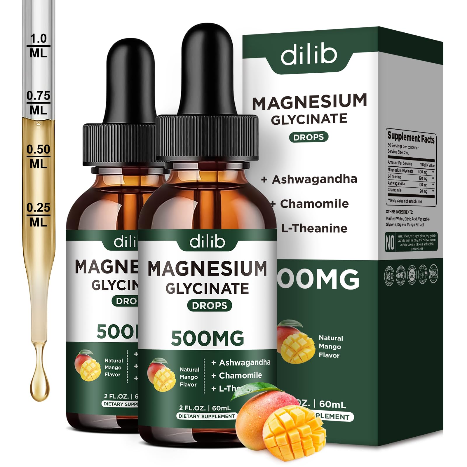 dilib Magnesium Glycinate Liquid Supplement 60ml bottle front view