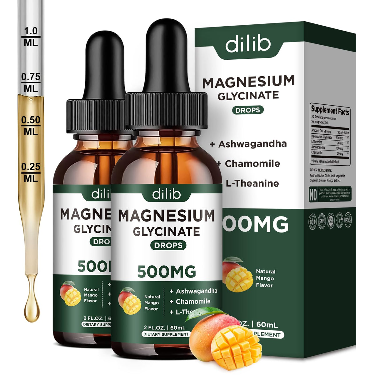 dilib Magnesium Glycinate Liquid Supplement 60ml bottle front view