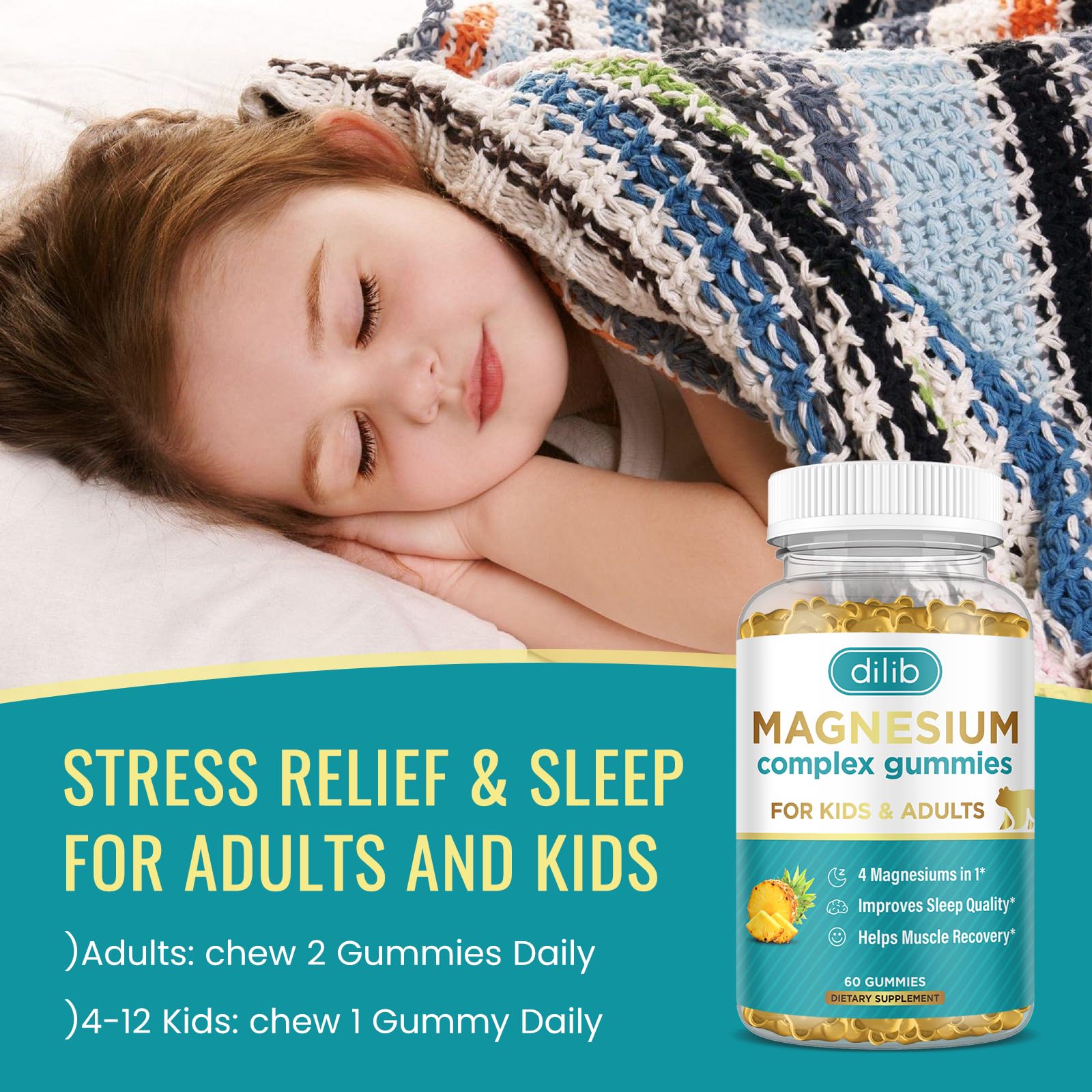 dilib Magnesium Gummies for Kids natural pineapple flavour