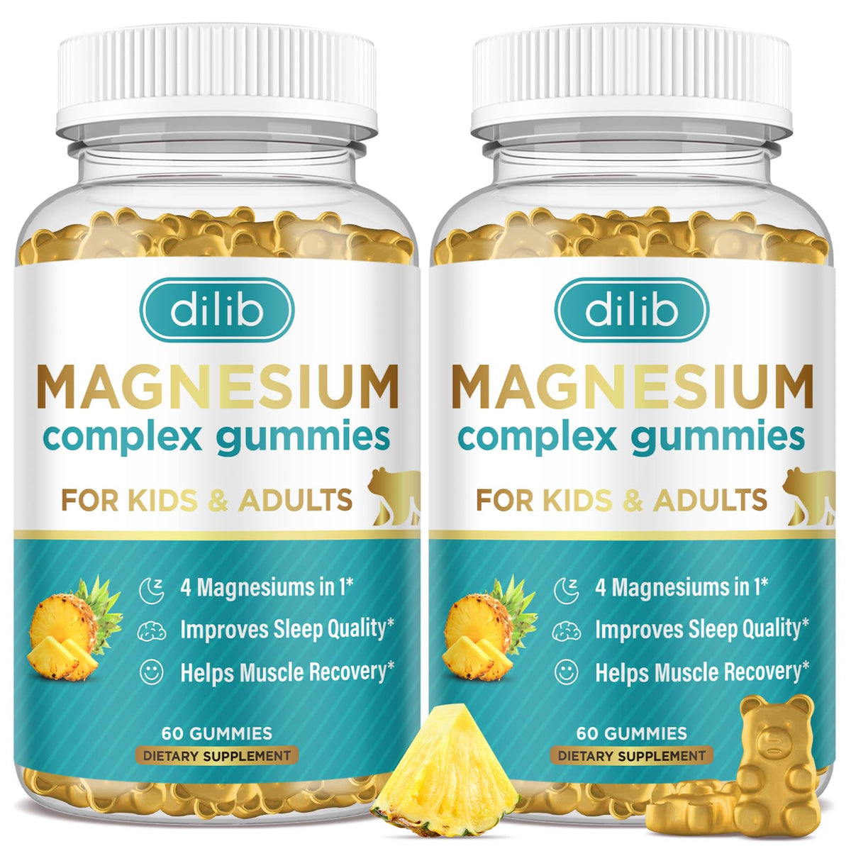 dilib Magnesium Gummies for Kids pineapple flavour front view