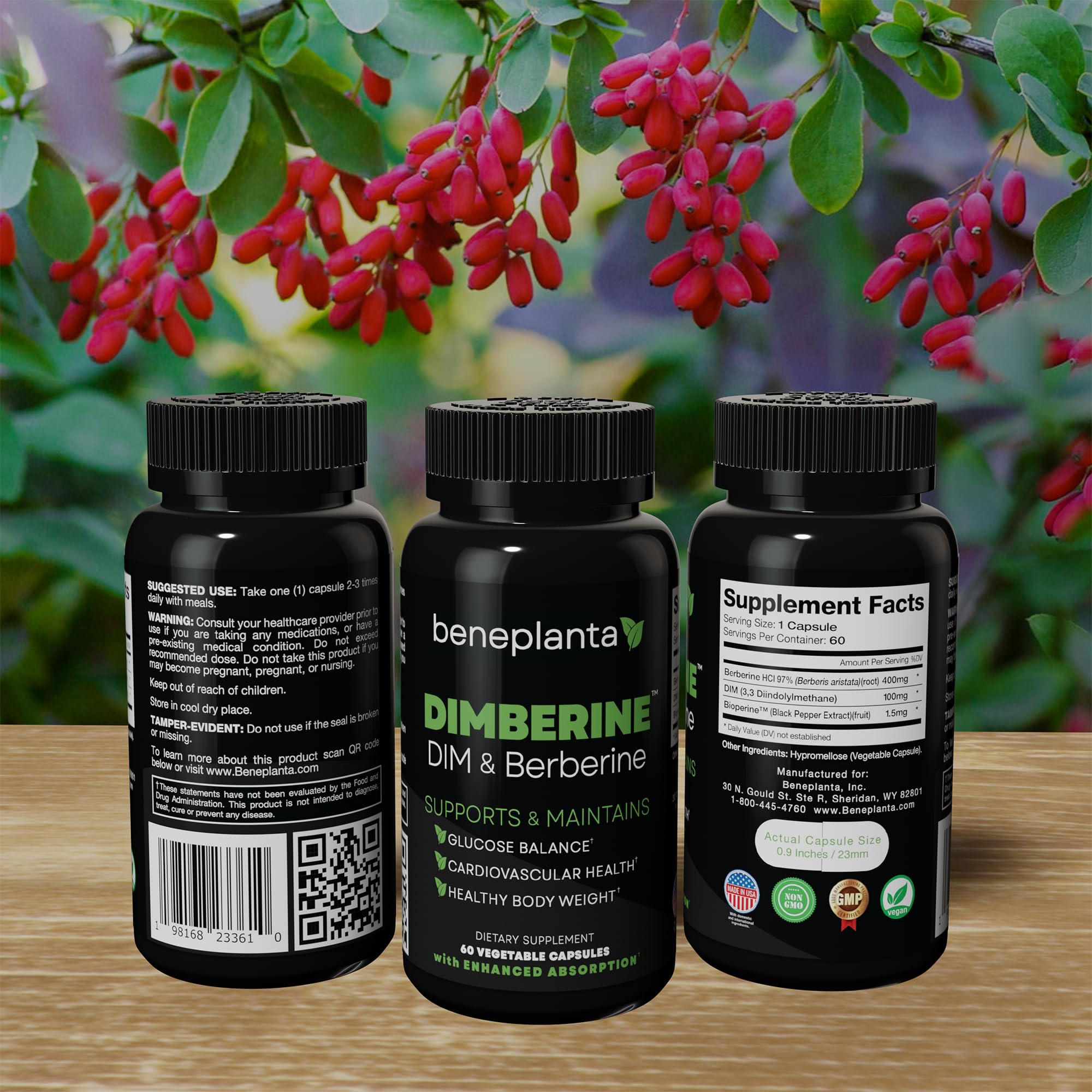 Dimberine Blended Vitamin & Mineral Supplement bottle with a measuring spoon