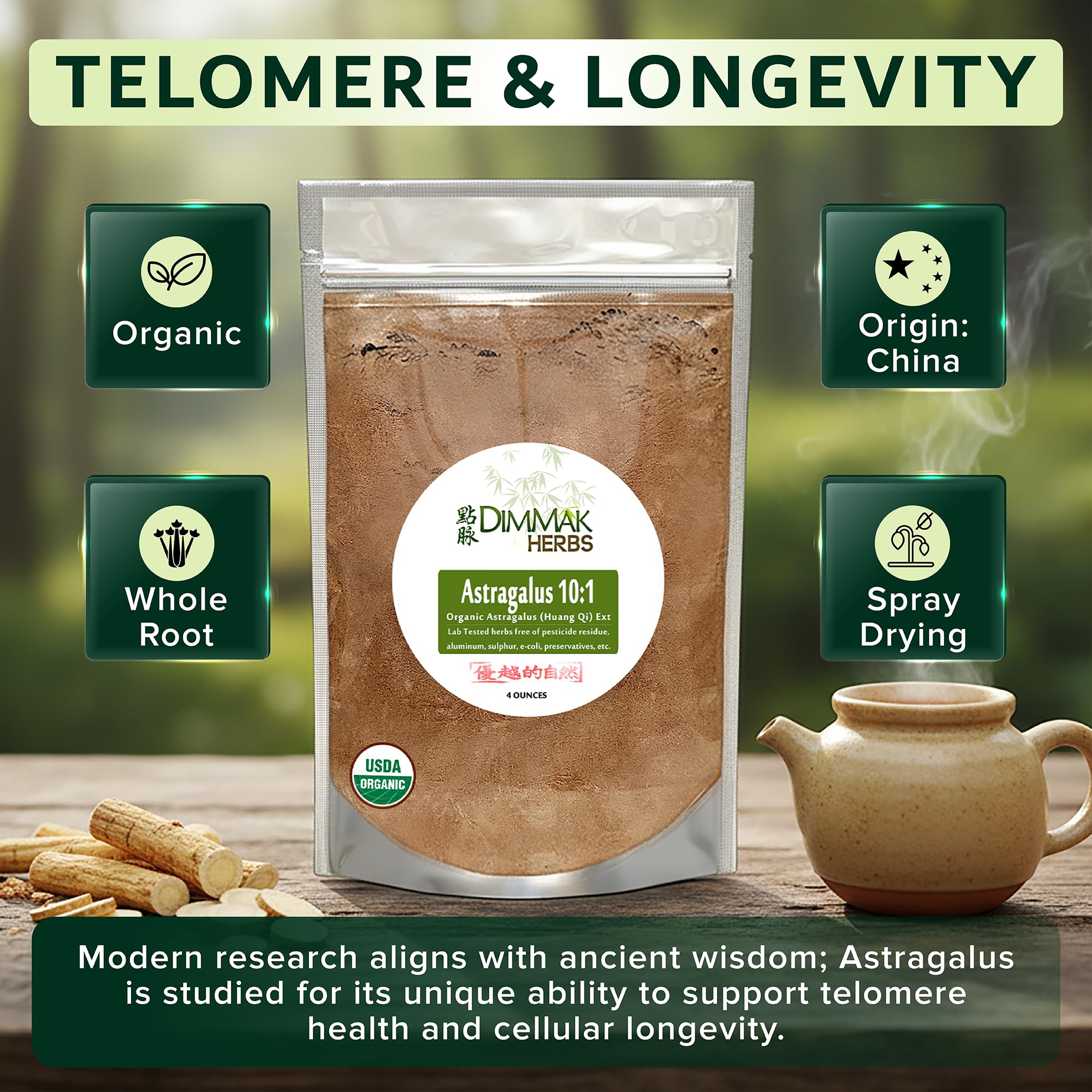 Dimmak Herbs Astragalus 10:1 Extract in a glass of hot water