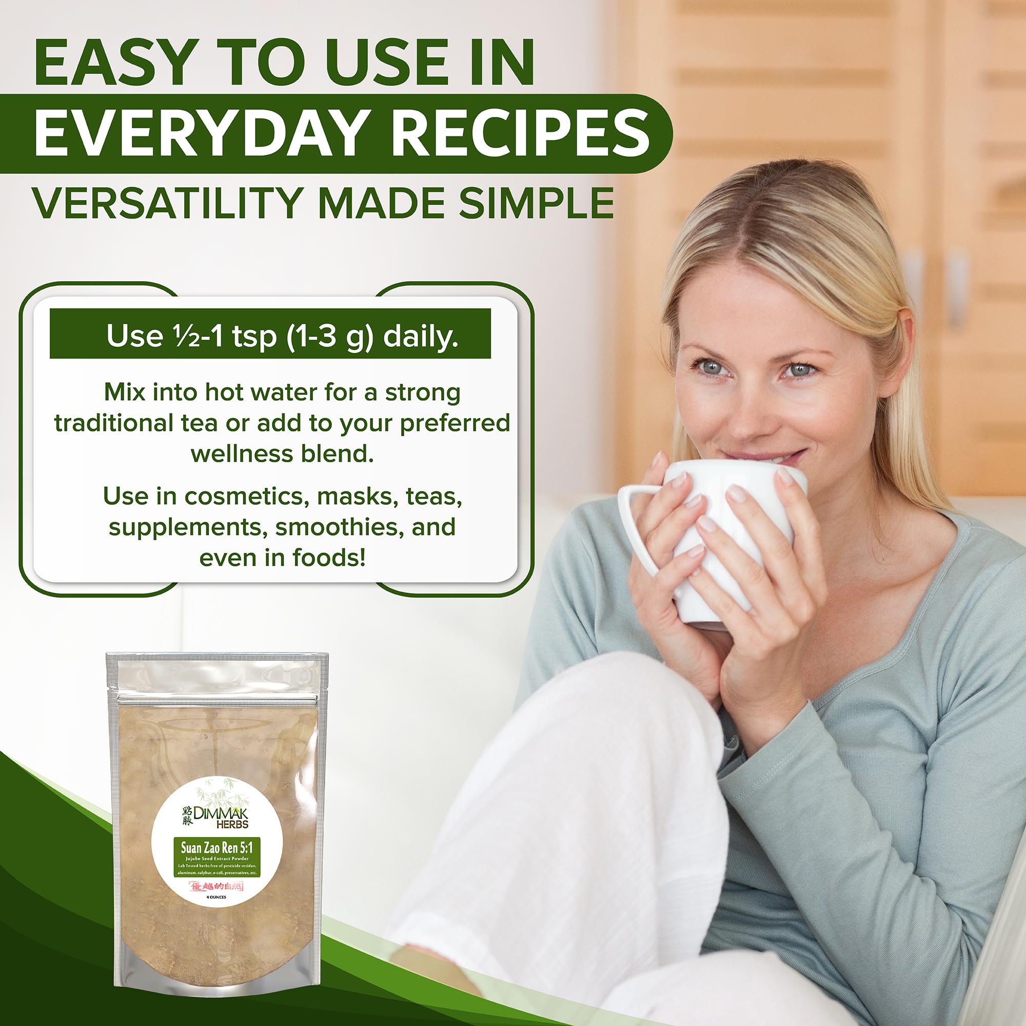 Dimmak Herbs Suan Zao Ren Sleep Supplement in warm water