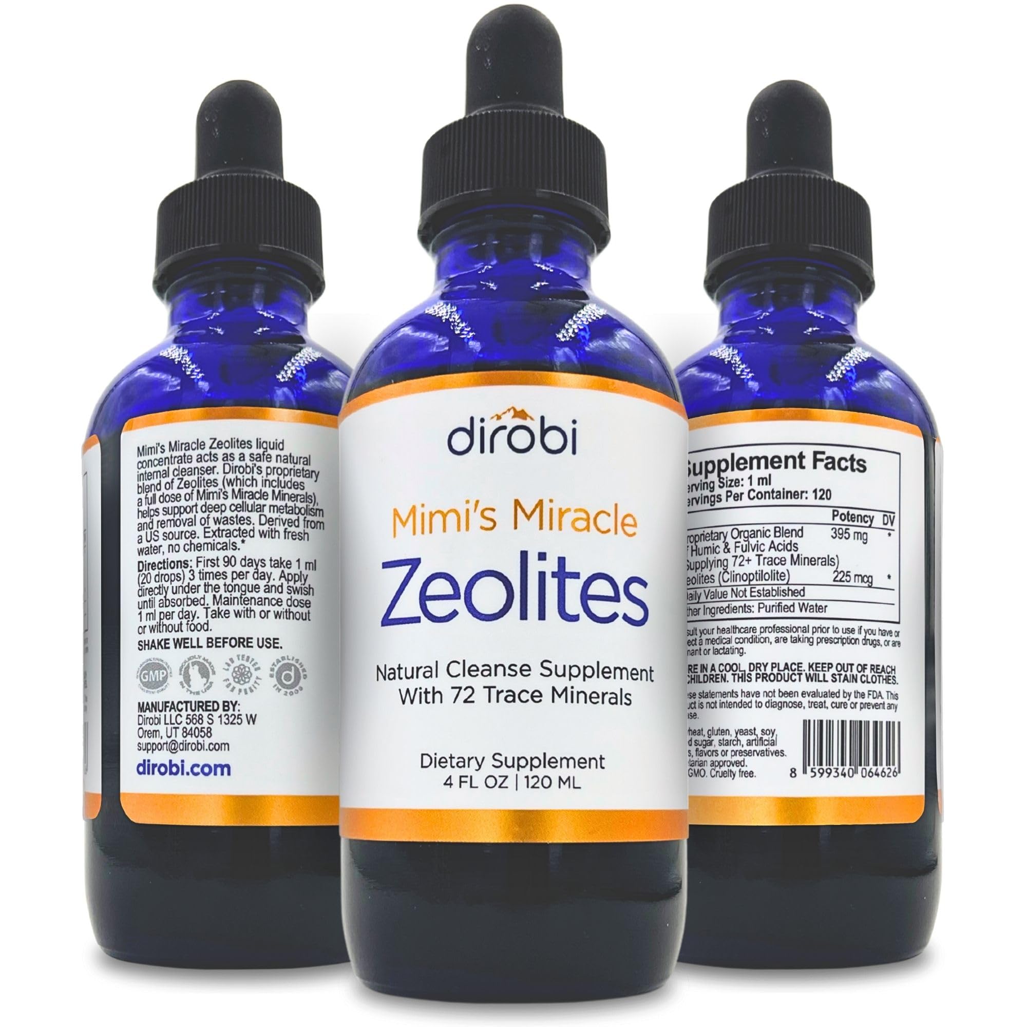 Dirobi Mimi’s Miracle Zeolites liquid supplement bottle front view