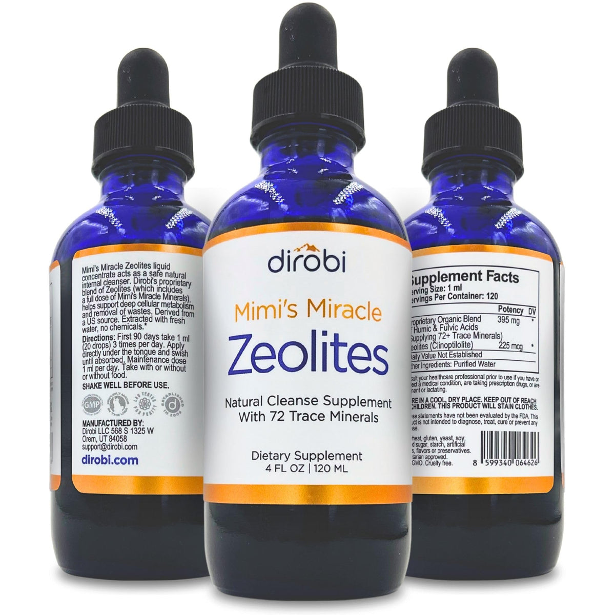 Dirobi Mimi’s Miracle Zeolites liquid supplement bottle front view