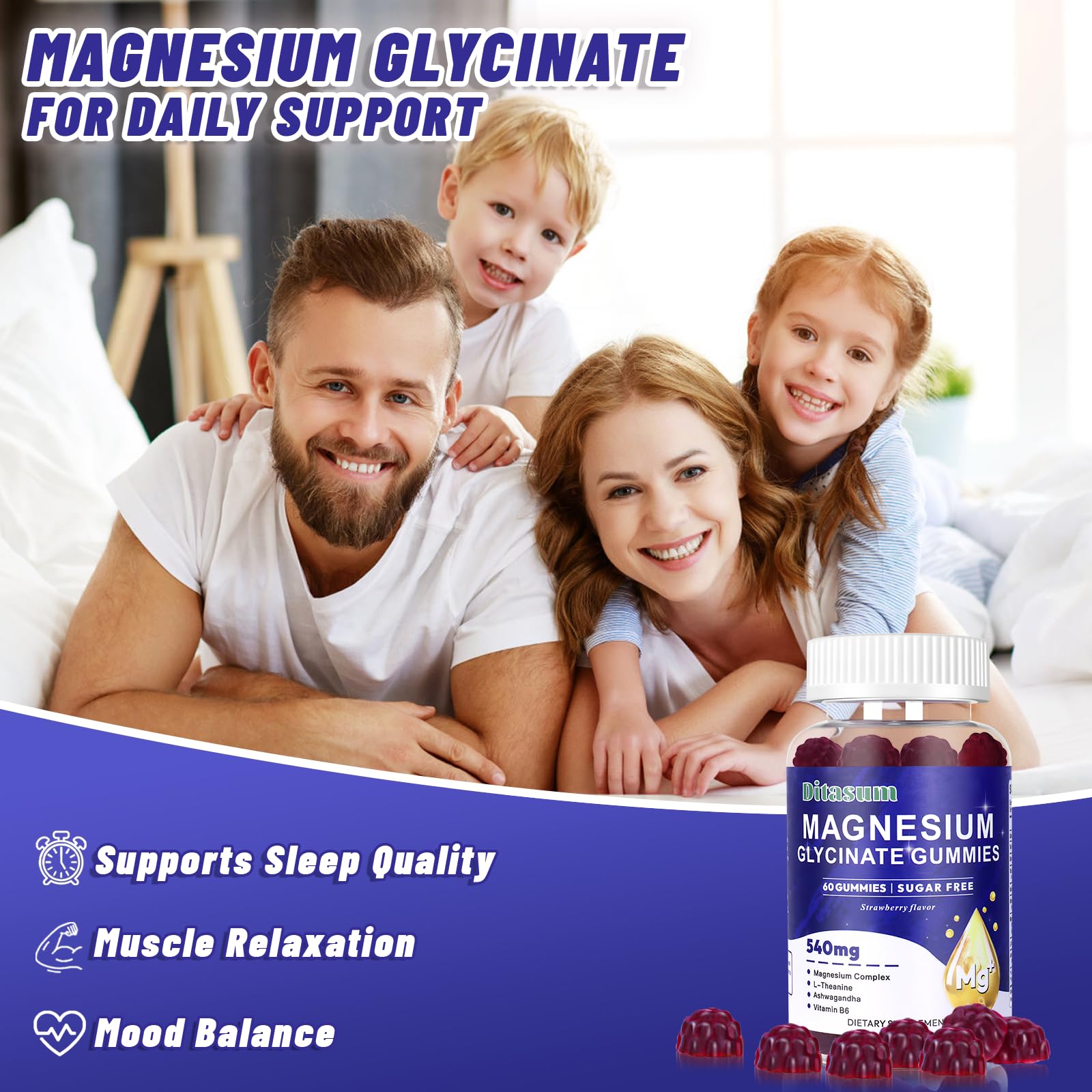 Ditasum Magnesium Glycinate Gummies on a wooden table